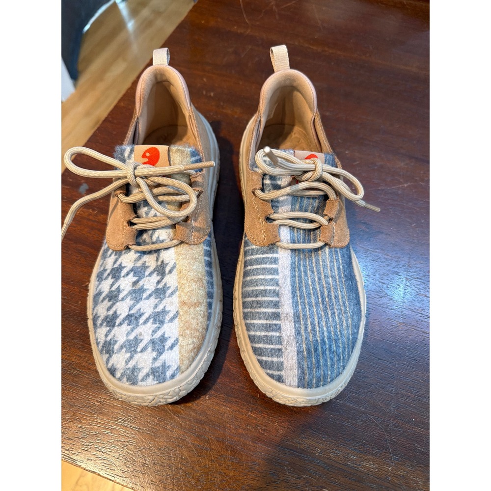 UIN Bardenas Men Brown Blue Wool Houndstooth Travel Sneakers W1841015 Size 7